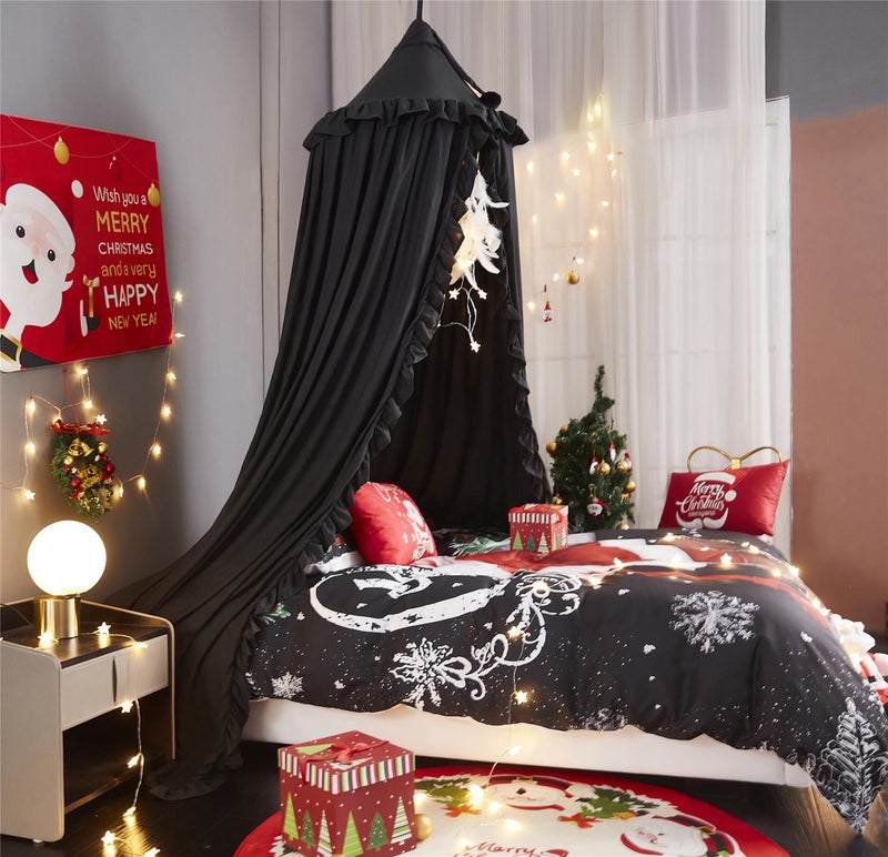 VETHIN Bed Canopy for Girls,Princess Round Dome Dreamy Mosquito Net Bedding Girls Room Castle Play Tent Hanging House Decor Reading Nook Canopies (Black) - Image 3