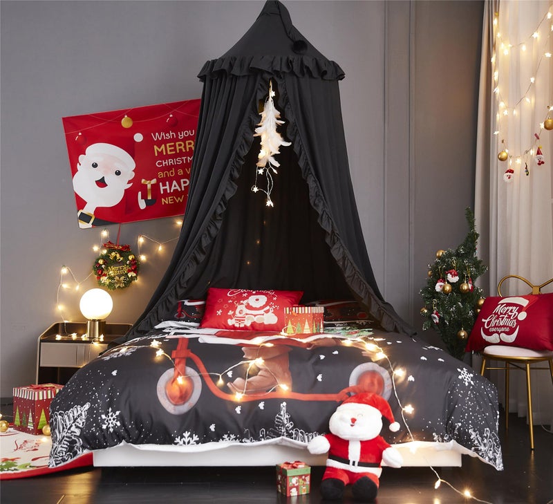 VETHIN Bed Canopy for Girls,Princess Round Dome Dreamy Mosquito Net Bedding Girls Room Castle Play Tent Hanging House Decor Reading Nook Canopies (Black) - Image 2