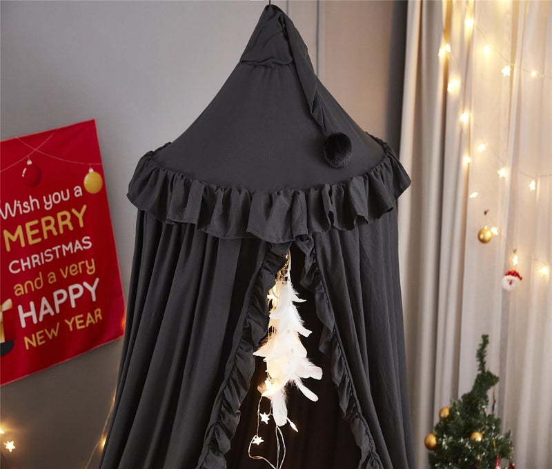 VETHIN Bed Canopy for Girls,Princess Round Dome Dreamy Mosquito Net Bedding Girls Room Castle Play Tent Hanging House Decor Reading Nook Canopies (Black) - Image 5