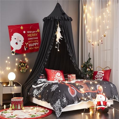 VETHIN Bed Canopy for Girls,Princess Round Dome Dreamy Mosquito Net Bedding Girls Room Castle Play Tent Hanging House Decor Reading Nook Canopies (Black) - Image 4