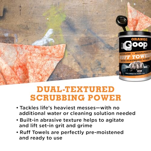 GOOP Orange Heavy Duty Ruff Towels with Scrubbing Power, 10” x 12” Dual Textured Multi-Purpose Cleaning Wipes, Removes Dirt, Grease, Oil, 72 Count - Image 3