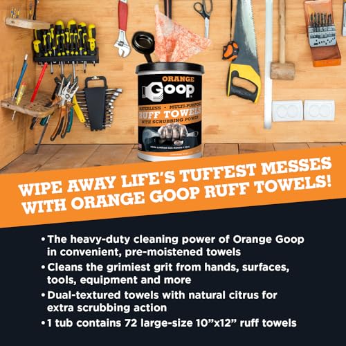 GOOP Orange Heavy Duty Ruff Towels with Scrubbing Power, 10” x 12” Dual Textured Multi-Purpose Cleaning Wipes, Removes Dirt, Grease, Oil, 72 Count - Image 2