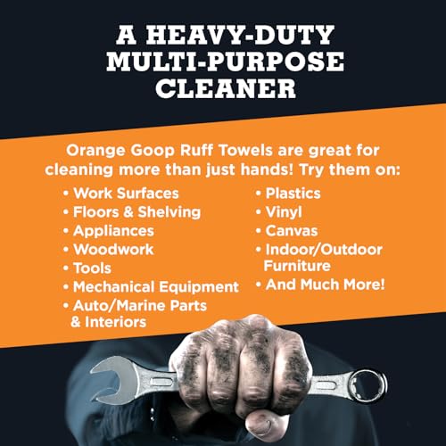 GOOP Orange Heavy Duty Ruff Towels with Scrubbing Power, 10” x 12” Dual Textured Multi-Purpose Cleaning Wipes, Removes Dirt, Grease, Oil, 72 Count - Image 4