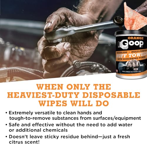 GOOP Orange Heavy Duty Ruff Towels with Scrubbing Power, 10” x 12” Dual Textured Multi-Purpose Cleaning Wipes, Removes Dirt, Grease, Oil, 72 Count - Image 5