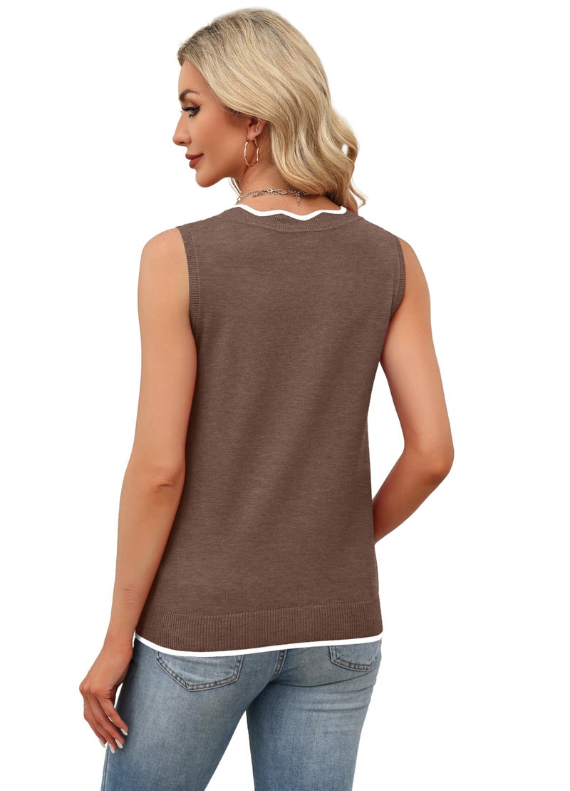 WIHOLL Sleeveless Sweaters for Women Trendy V Neck Tank Tops 2026 Spring Fashion Clothing Summer Shirts Business Casual Outfits Petite Light Weight Fall Sweater Vest Brown M - Image 5