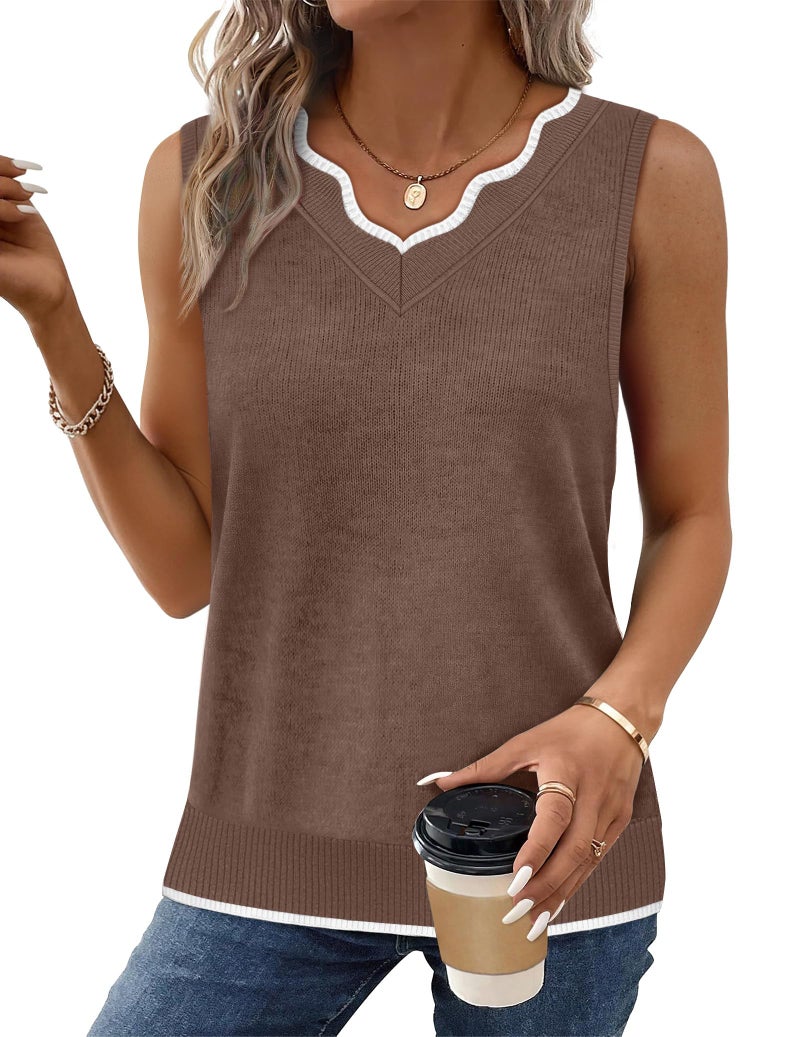 WIHOLL Sleeveless Sweaters for Women Trendy V Neck Tank Tops 2026 Spring Fashion Clothing Summer Shirts Business Casual Outfits Petite Light Weight Fall Sweater Vest Brown M - Image 2