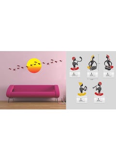 Walltech Combo Pack of Wall Stickers Sunrise with Flying Bird Covering Area 48 x 179 cms with Folk Band Set of 5 Switch Board Sticker