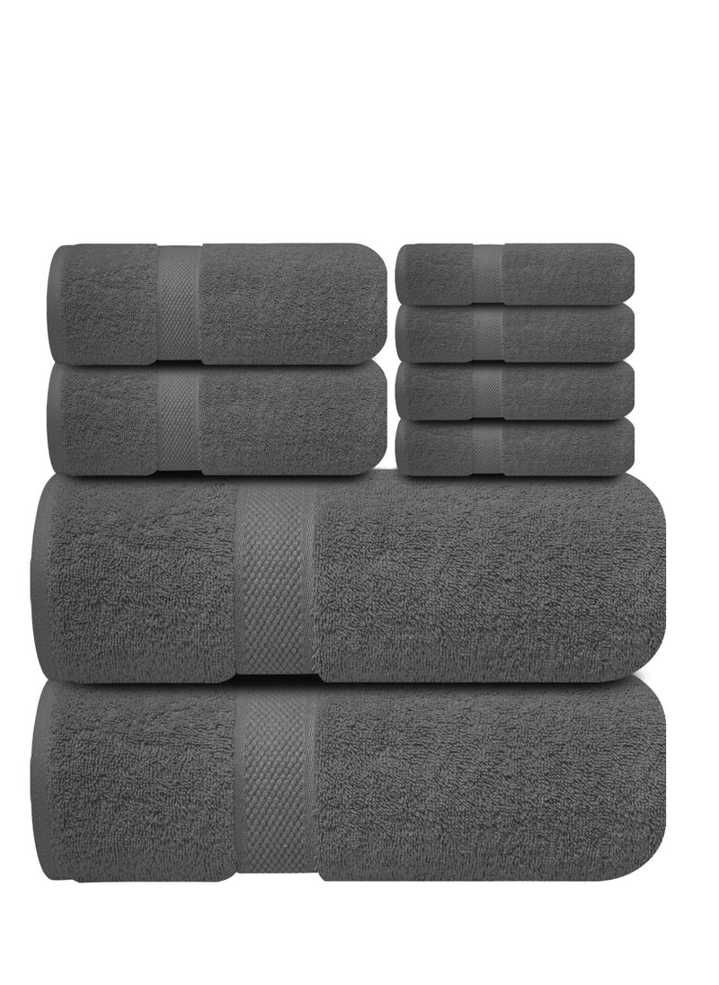 premium grey bath towels set pack of 8 100 cotton highly absorbent 2 bath towels 2 hand towels and 4 washcloths luxury hotel spa quality bath towels for bathroom by infinitee xclusives  - Image 1