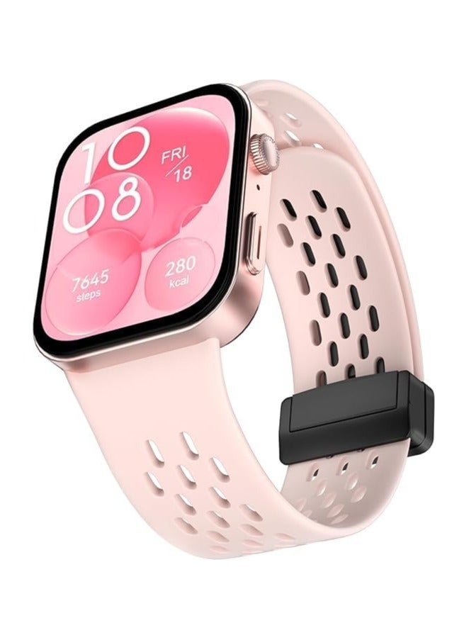 سوار سيليكون متوافق مع حزام Huawei Watch Fit 3، سوار معصم رياضي ناعم بديل مع إبزيم مغناطيسي متوافق مع ملحقات اللياقة البدنية Huawei Fit 3 Smartwatch (وردي)