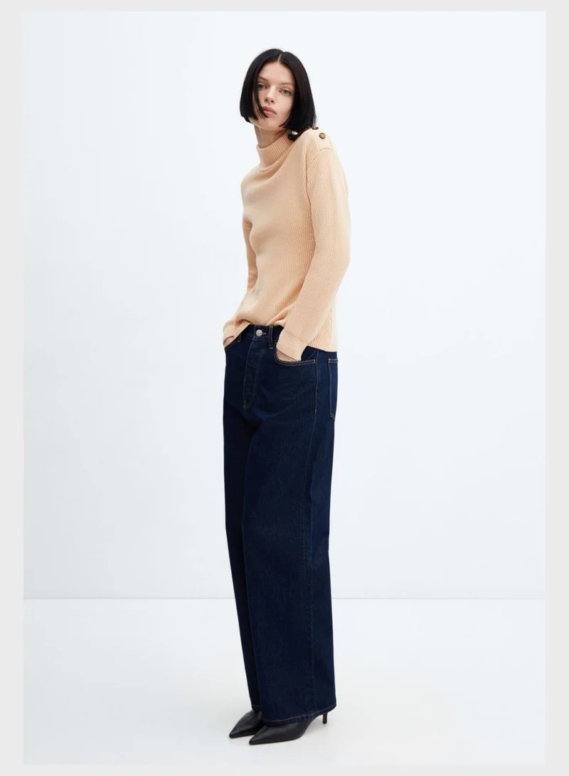 MANGO Turtle Neck Button Detail Sweater