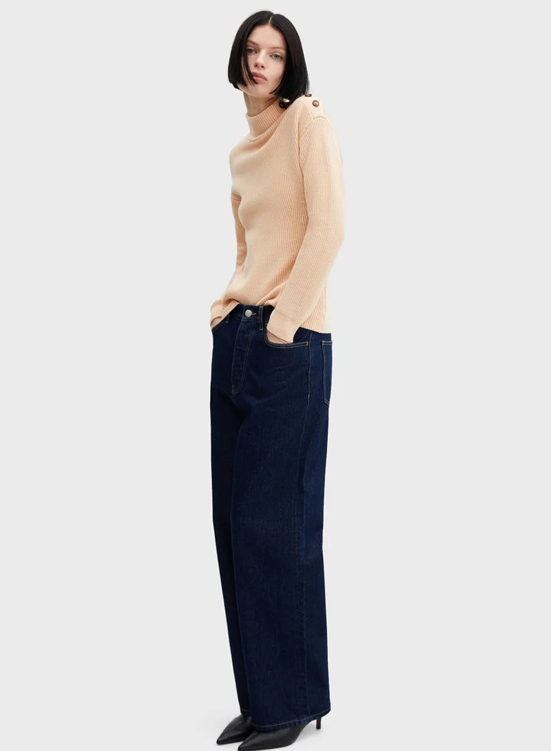 MANGO Turtle Neck Button Detail Sweater