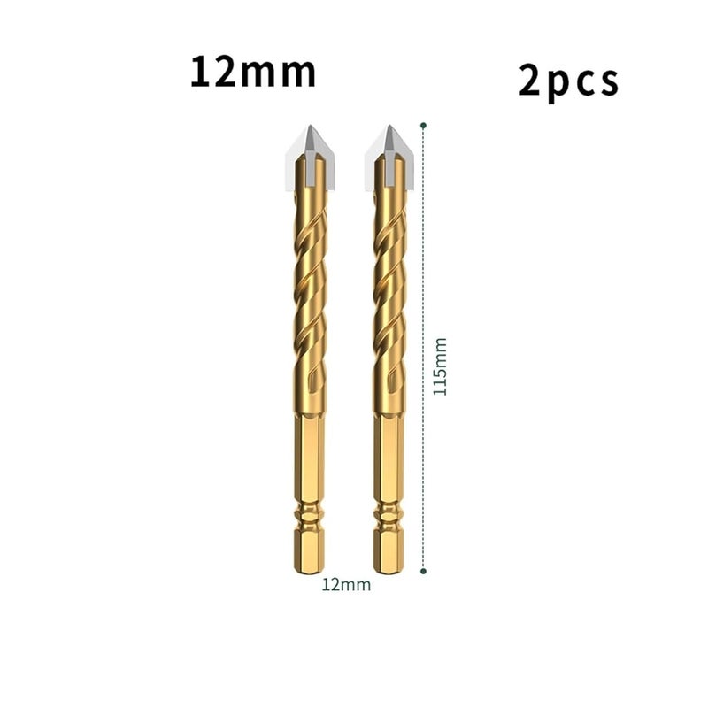 High Hardness Four Edged Alloy Drill Bit For Tile Glass Concrete Metal Dry Drilling 12mm 2pcs - Image 2