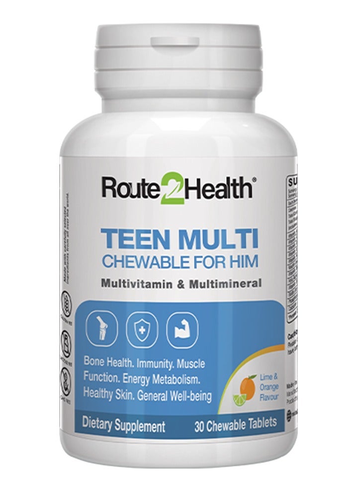 Route2Health Route 2 Health Multivitamins & Minerals for Teen Boys Chewable 30 Tablets – Lime & Orange Flavor – Essential Vitamins A, C, D3, E, B6, B12, K1, Calcium & Phosphorus for Growth & Energy  - Image 1