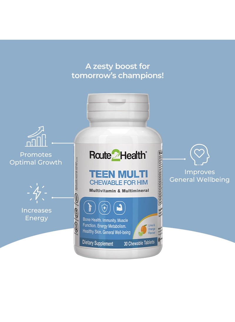 Route2Health Route 2 Health Multivitamins & Minerals for Teen Boys Chewable 30 Tablets – Lime & Orange Flavor – Essential Vitamins A, C, D3, E, B6, B12, K1, Calcium & Phosphorus for Growth & Energy  - Image 4