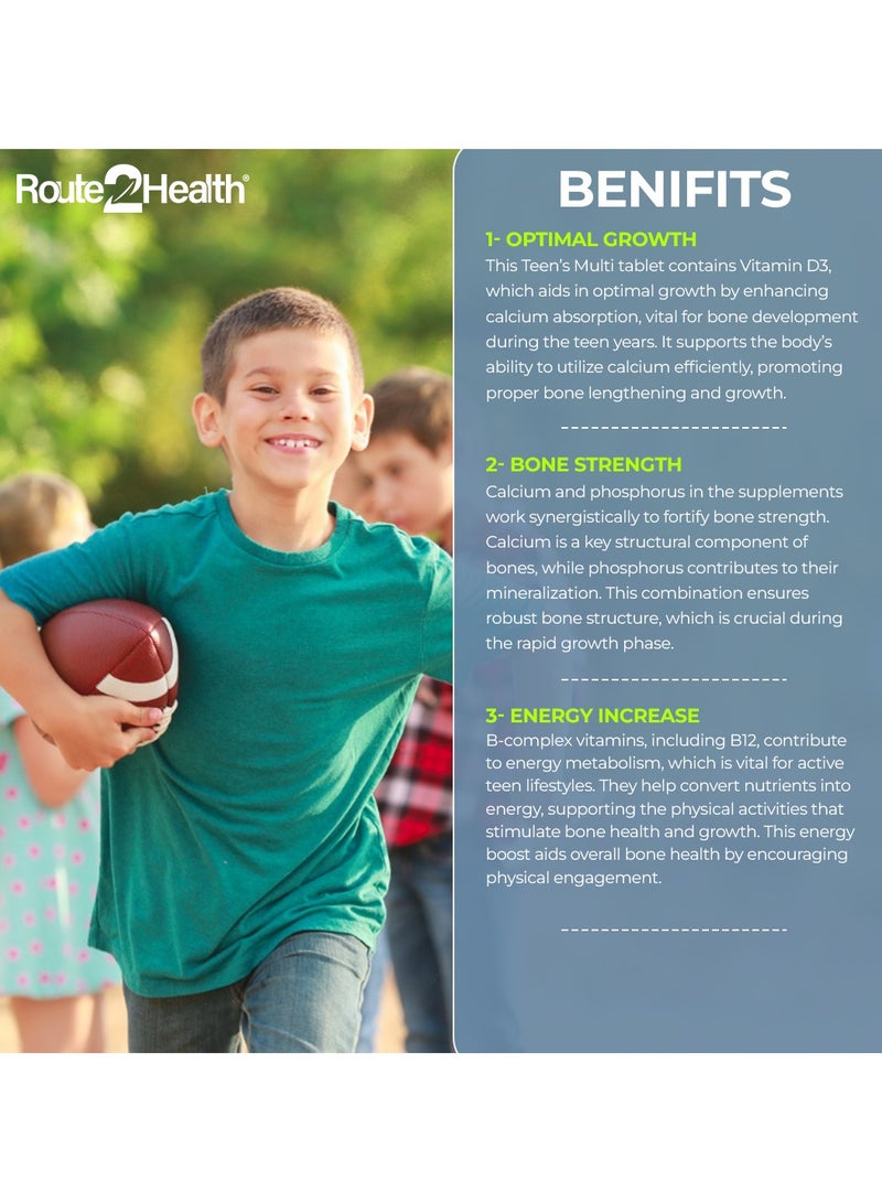 Route2Health Route 2 Health Multivitamins & Minerals for Teen Boys Chewable 30 Tablets – Lime & Orange Flavor – Essential Vitamins A, C, D3, E, B6, B12, K1, Calcium & Phosphorus for Growth & Energy  - Image 5