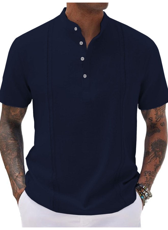 Summer Men's Clothing Stand-up Collar Short Sleeve Solid Color Polo Half-zip Button Casual Sport T-shirt