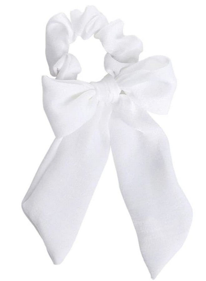 IBDA White Velvet Knotted Bow Scrunchie, Hair Ties, Handmade with Bobble Hair Tie, Rubber/Elastic Head Band Accessories