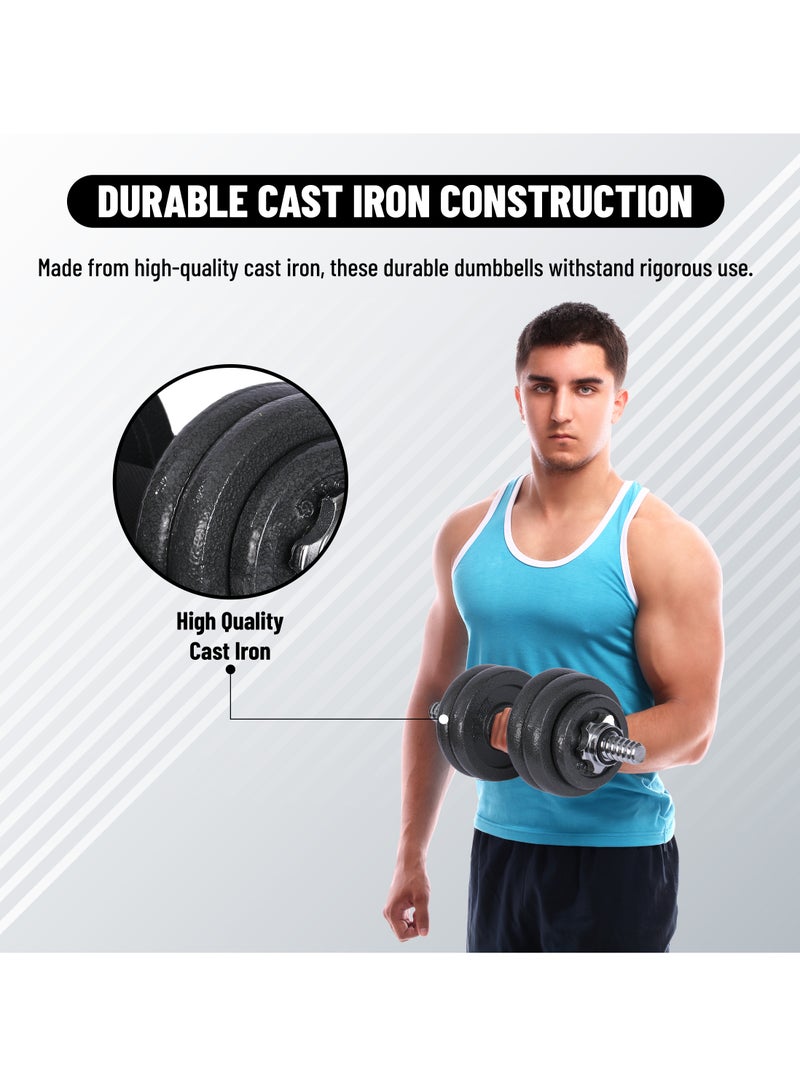 بلا نهاية مجموعة دمبل قابلة للتعديل من الحديد الزهر 15 كجم (33 رطلاً) (2 * 7.5 كجم) | مثالي لكمال الأجسام واللياقة البدنية ورفع الأثقال والتدريب في المنزل أو صالة الألعاب الرياضية - Image 4