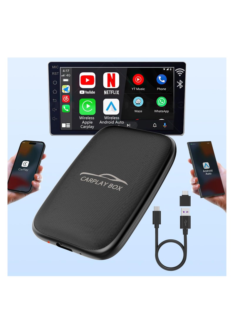 2-in-1 Wireless CarPlay and Android Auto Adapter for Factory Wired Systems - CarPlay Dongle with Built-in Netflix and YouTube for Seamless Wireless Connectivity - Image 1