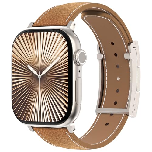CHANCHY Leather Magnetic Watch Band Compatible with Apple Watch Bands 40mm 38mm 41mm 42mm 44mm 45mm 46mm, Top Grain Leather Dressy Band for Women Men iWatch Ultra SE3 Series 11/10/9/8/7/6/5/4/3/2/1 - Image 2