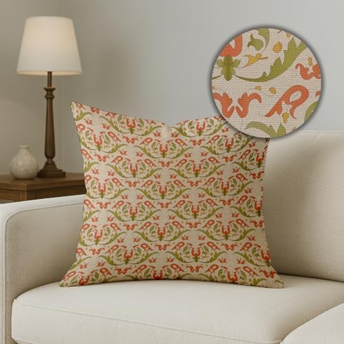 BRICK HOME Set of 5 Polycotton Printed Cushion Covers 24x24 Inches | Traditional Floral Pattern | Peach, Mustard & Olive Tones | Soft Fabric Decorative Pillow Covers for Sofa, Couch & Living Room - Image 3
