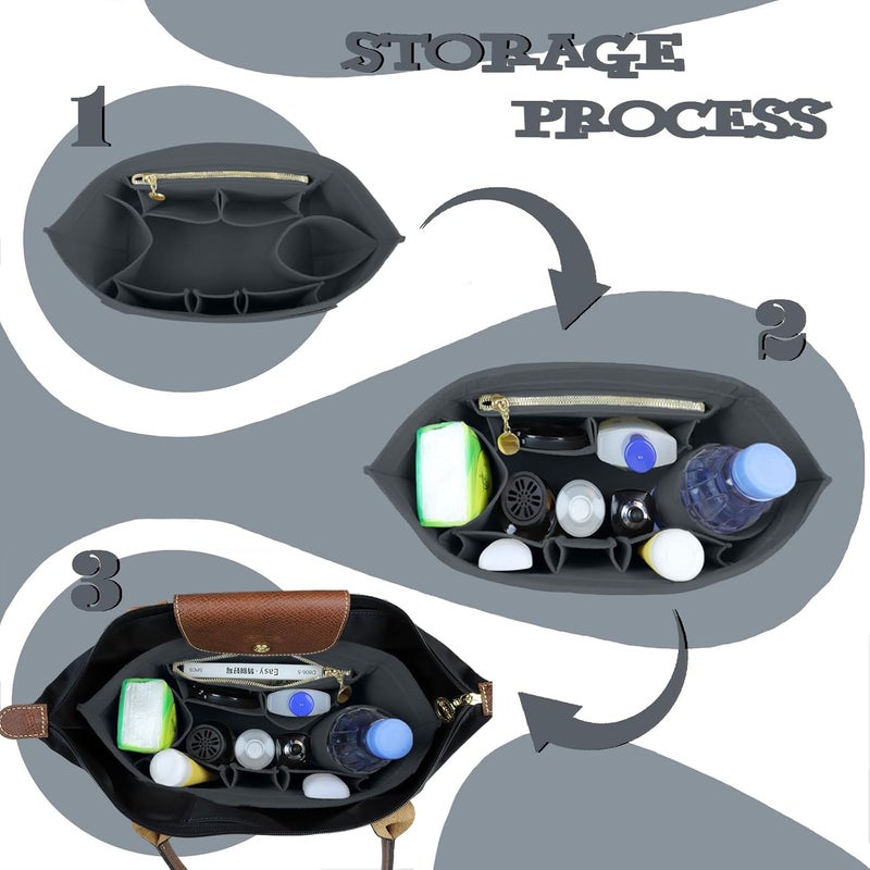 Lckaey Organizer Insert For Long Champ Le Pliage Purse organizer Premium Felt 1012-25Grey-S - Image 5