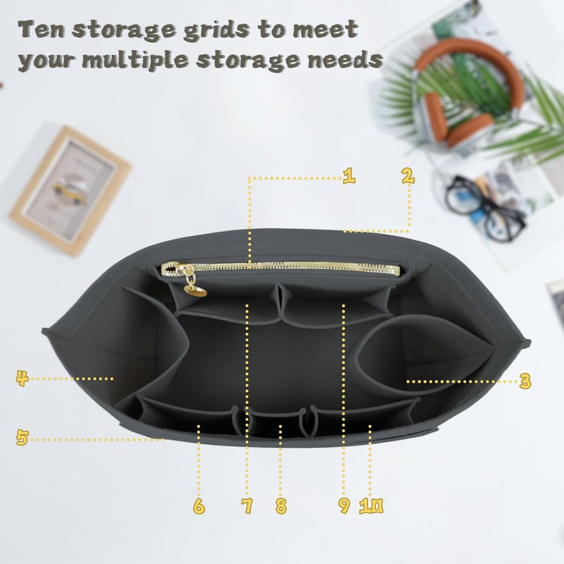 Lckaey Organizer Insert For Long Champ Le Pliage Purse organizer Premium Felt 1012-25Grey-S - Image 3
