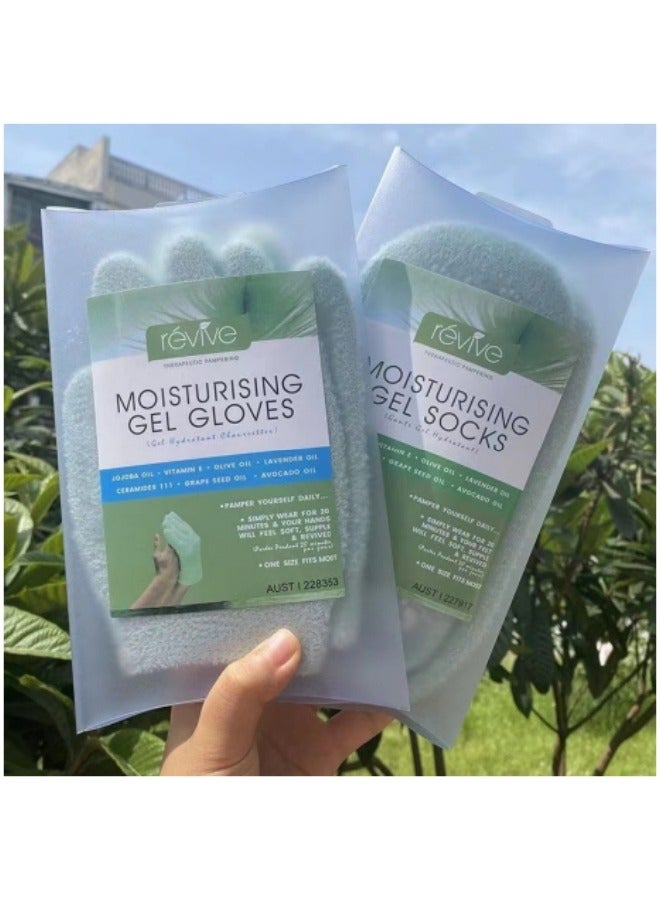 4Pcs REVIVE Moisturizing Gel Glove and Foot Set Green - Image 1