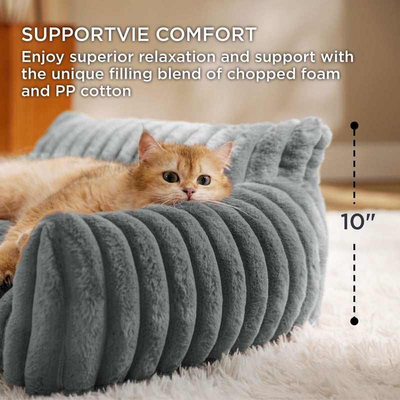 Bedsure ComfyFleeceâ„¢ Cute Cat Couch for Pets - As Seen on TV on Good Day New York, Small Medium Dog Bed, Supportive Couch Bed for Small Dogs, 30 Inch, Warm Grey - Image 3