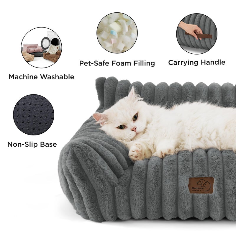 Bedsure ComfyFleeceâ„¢ Cute Cat Couch for Pets - As Seen on TV on Good Day New York, Small Medium Dog Bed, Supportive Couch Bed for Small Dogs, 30 Inch, Warm Grey - Image 5
