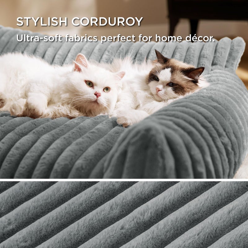 Bedsure ComfyFleeceâ„¢ Cute Cat Couch for Pets - As Seen on TV on Good Day New York, Small Medium Dog Bed, Supportive Couch Bed for Small Dogs, 30 Inch, Warm Grey - Image 4