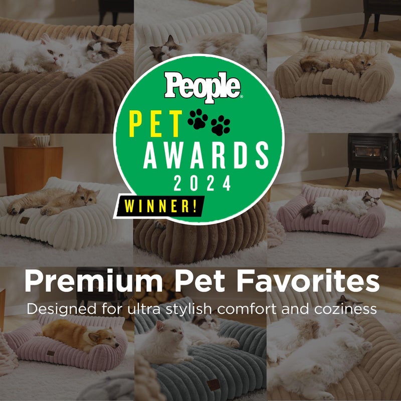Bedsure ComfyFleeceâ„¢ Cute Cat Couch for Pets - As Seen on TV on Good Day New York, Small Medium Dog Bed, Supportive Couch Bed for Small Dogs, 30 Inch, Warm Grey - Image 2