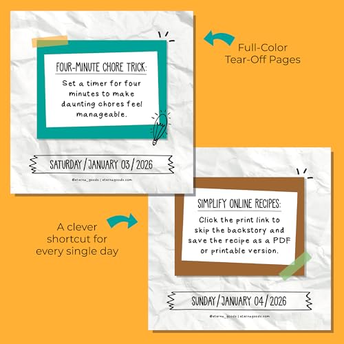 Eterna Goods 2026 Daily Life Hacks Desktop Calendar | Day To Day Tear Off Calendar with 365 Interesting Hacks & Facts for Everyday of the Year, Fun Box Calendar Gift For Men or Women, Christmas Stocking Stuffer Gift for Home or Office - Image 3