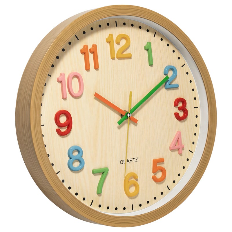 Foxtop Silent Kids Wall Clock Non-Ticking Battery Operated Colorful Childrens Clock for Classroom Playroom Nursery Bedrooms Kids Room (3D Numbers, 12 inch) - Image 4