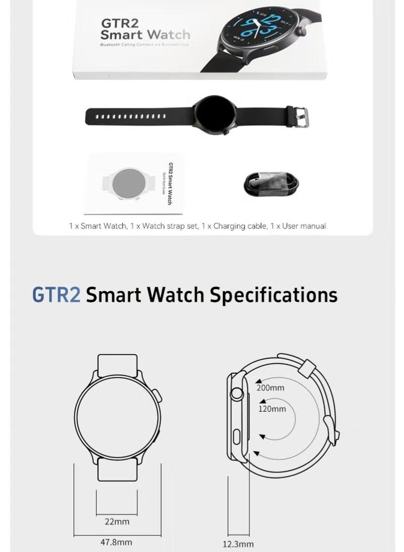 باس تيك ساعة ذكية للرجال GTR2، شاشة عرض دائمة، مكالمات بلوتوث، ساعة لياقة بدنية مقاومة للماء، متوافقة مع نظامي Android وiOS منتصف الليل - Image 2