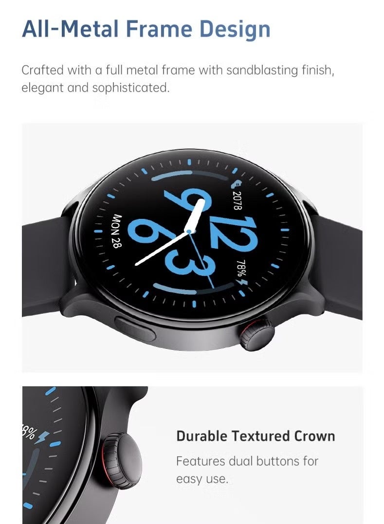 باس تيك ساعة ذكية للرجال GTR2، شاشة عرض دائمة، مكالمات بلوتوث، ساعة لياقة بدنية مقاومة للماء، متوافقة مع نظامي Android وiOS منتصف الليل - Image 3