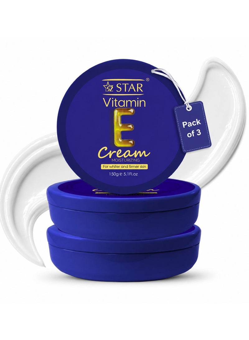 SZ Star Vitamin E Cream 150g x 3, Daily Moisturiser with Glycerin for Soft Skin, Nourishing Hydration Cream and Non-Greasy Skincare for Face and Body, Absorbs Quickly for Comfort and Radiant Glow - Image 1