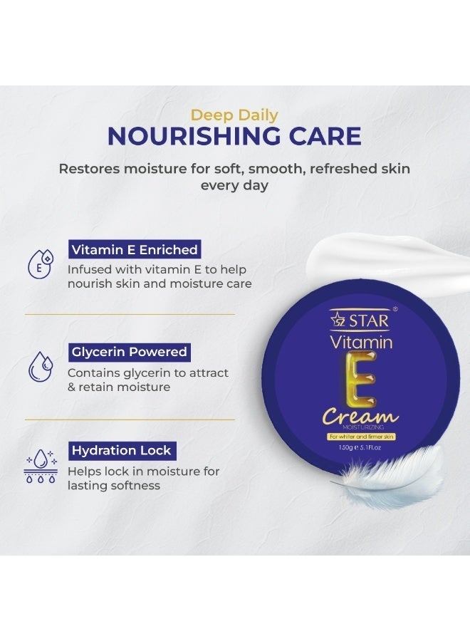 SZ Star Vitamin E Cream 150g x 3, Daily Moisturiser with Glycerin for Soft Skin, Nourishing Hydration Cream and Non-Greasy Skincare for Face and Body, Absorbs Quickly for Comfort and Radiant Glow - Image 2