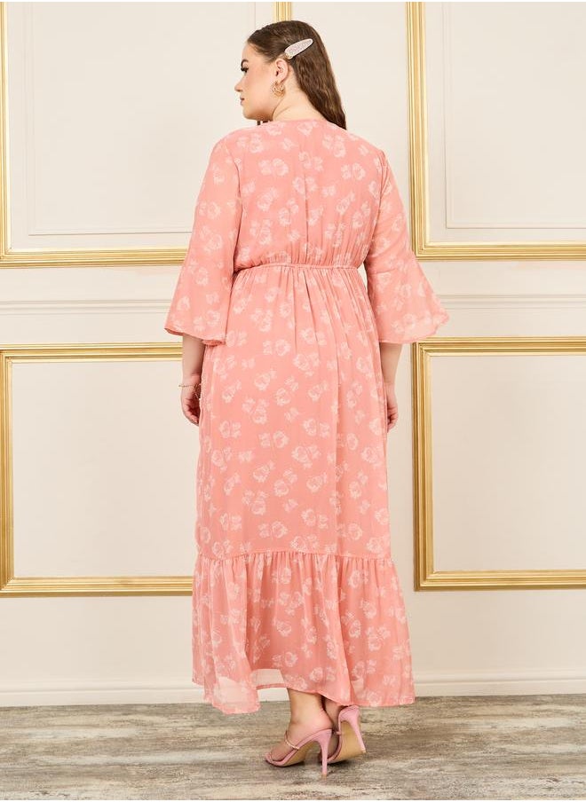 Styli Styli Plus Floral Print Gathered Detail A-Line Maxi Dress  - Image 4
