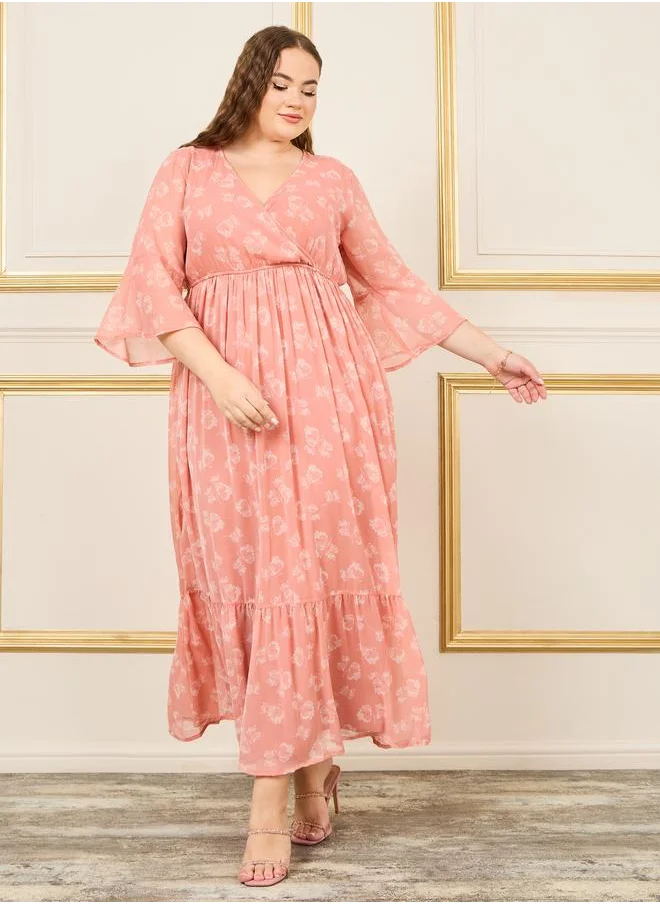 Styli Floral Chiffon Midi Dress
