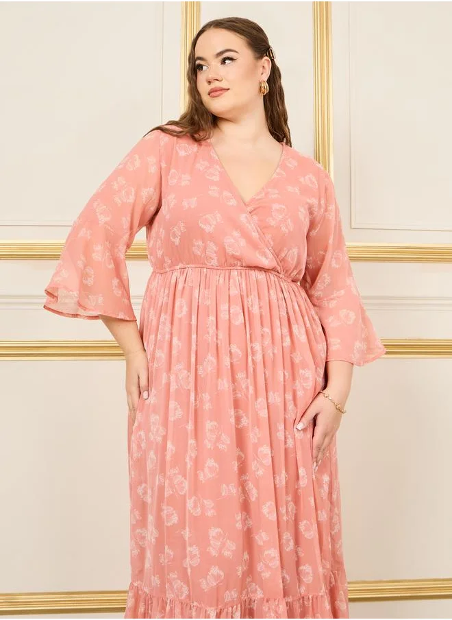 Styli Floral Chiffon Midi Dress