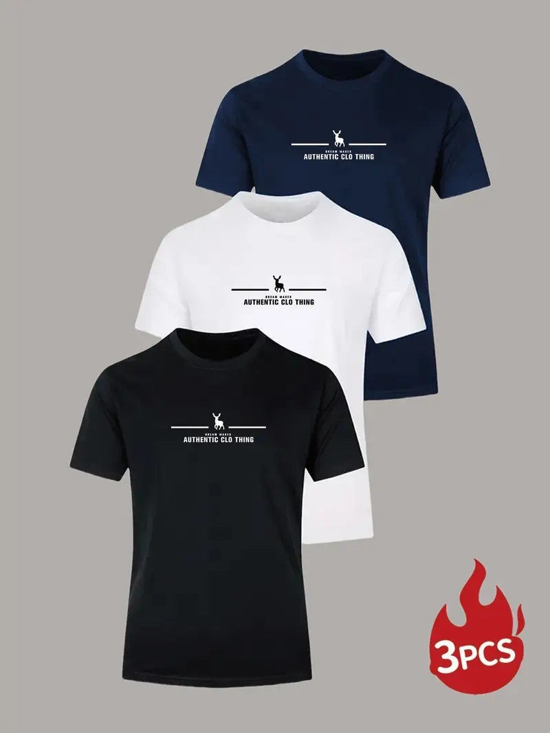 20253-Piece Set Of European Size Men'S T-Shirts, Solid Color Knitted Bird'S-Eye Fabric, Breathable, Round Neck, Short Sleeves, Bulk Order With Custom Printing - Image 1