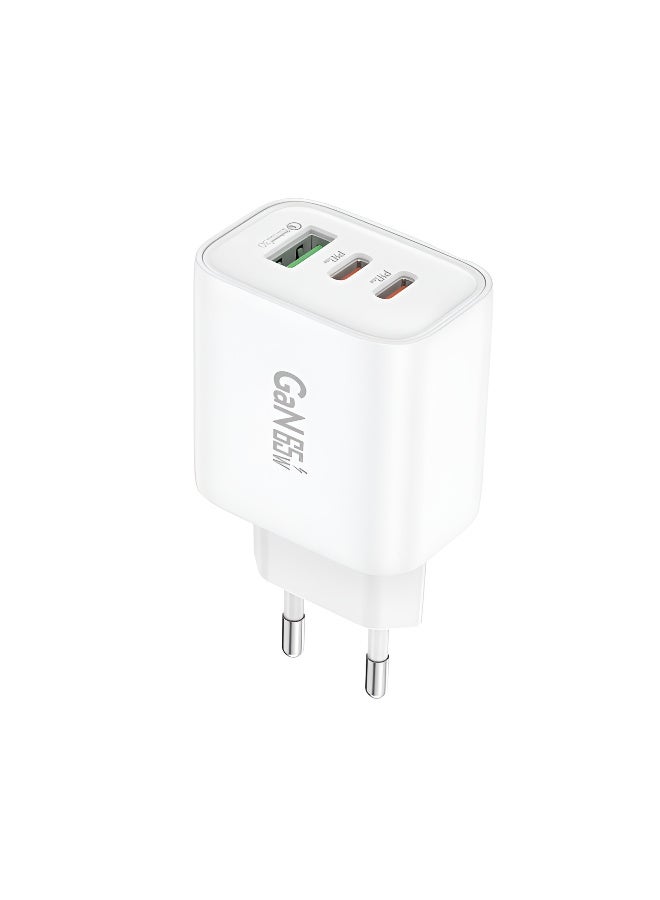 فونينج شاحن سريع FONENG GaN10-EU بقدرة 65W متعدد المنافذ– يدعم الشحن السريع PD / QC / PPS – لون أبيض - Image 2