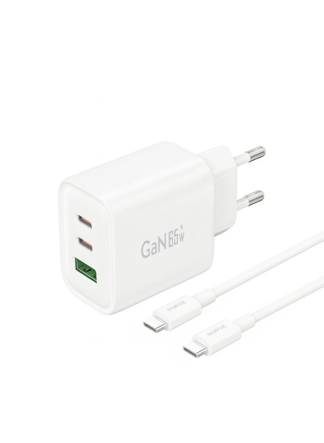 فونينج شاحن سريع FONENG GaN10-EU بقدرة 65W متعدد المنافذ– يدعم الشحن السريع PD / QC / PPS – لون أبيض - Image 1