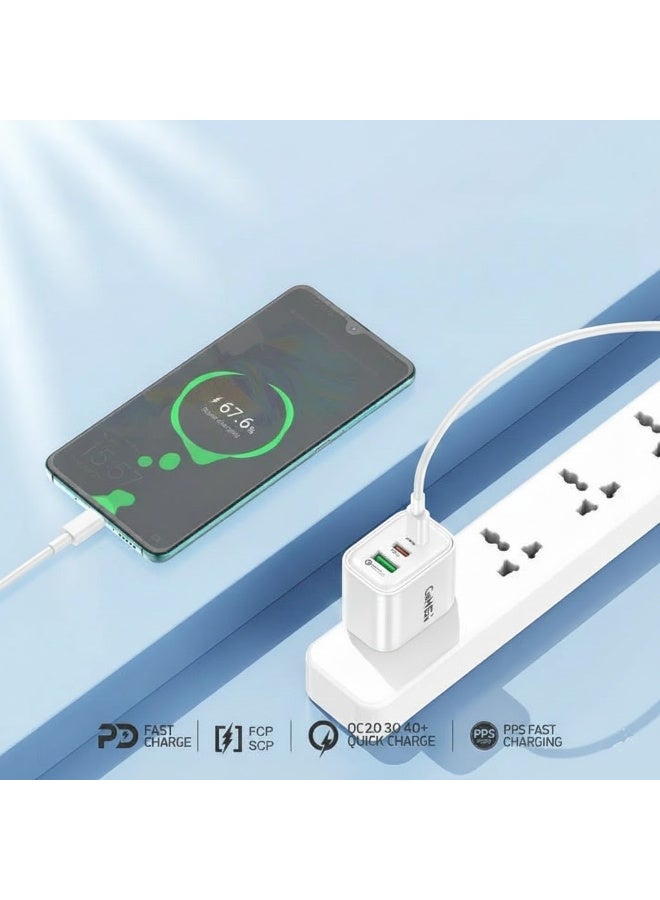 فونينج شاحن سريع FONENG GaN10-EU بقدرة 65W متعدد المنافذ– يدعم الشحن السريع PD / QC / PPS – لون أبيض - Image 3