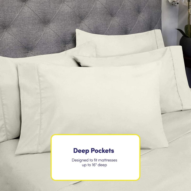 Quality Deep Pocket Bed Sheet Set - 2 EXTRA PILLOW CASES, VALUE, Twin, Ivory, 4 Piece - Image 5