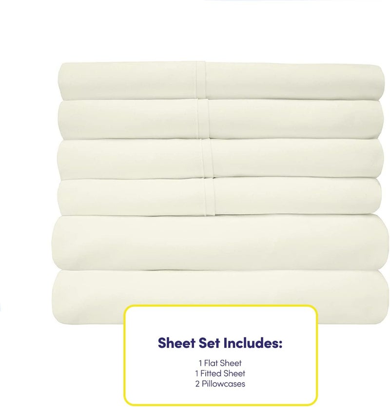 Quality Deep Pocket Bed Sheet Set - 2 EXTRA PILLOW CASES, VALUE, Twin, Ivory, 4 Piece - Image 4
