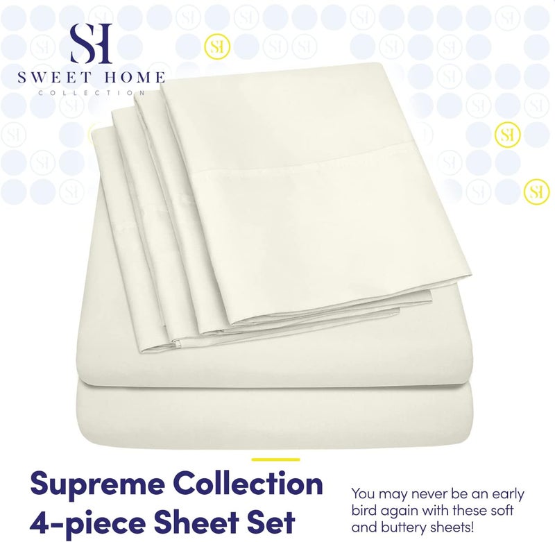 Quality Deep Pocket Bed Sheet Set - 2 EXTRA PILLOW CASES, VALUE, Twin, Ivory, 4 Piece - Image 2