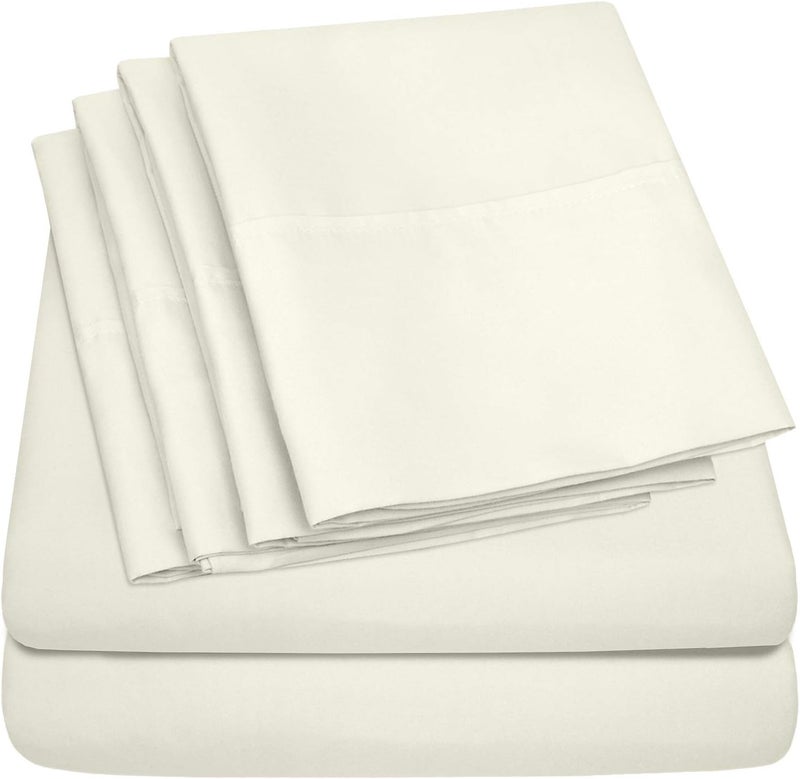 Quality Deep Pocket Bed Sheet Set - 2 EXTRA PILLOW CASES, VALUE, Twin, Ivory, 4 Piece - Image 1