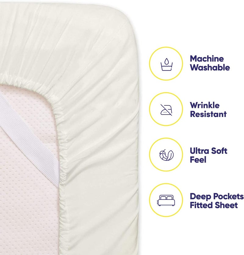 Quality Deep Pocket Bed Sheet Set - 2 EXTRA PILLOW CASES, VALUE, Twin, Ivory, 4 Piece - Image 3
